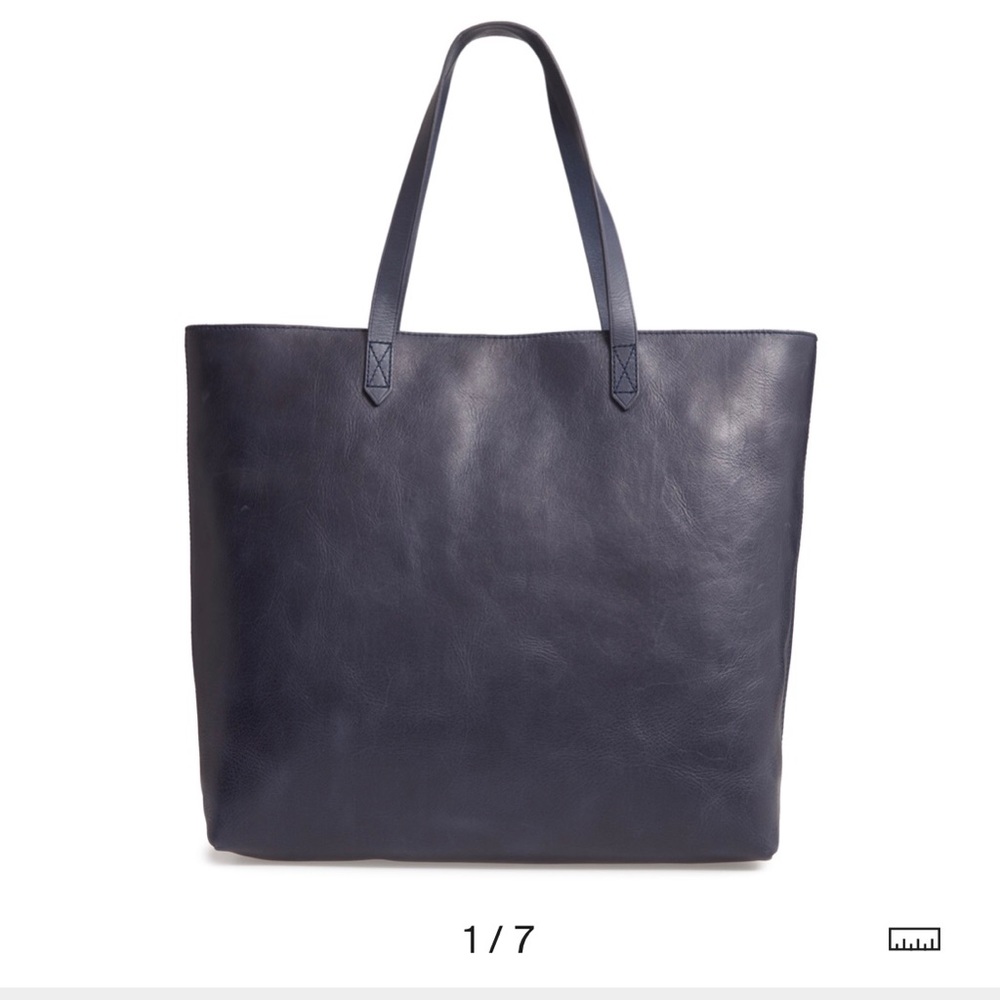 Madewell Zip Top Navy Transport Leather Tote Bag
